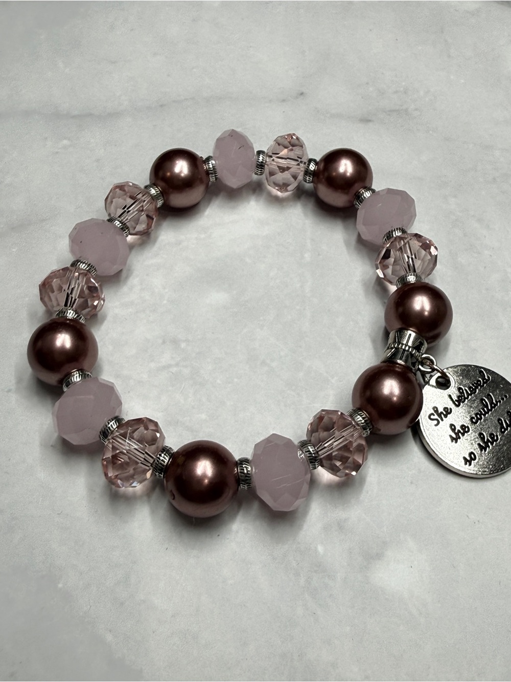 🚨3 for $15🚨 She Believed Faux Pearl & Crystal Stretch Bracelet - Picture 2 of 5